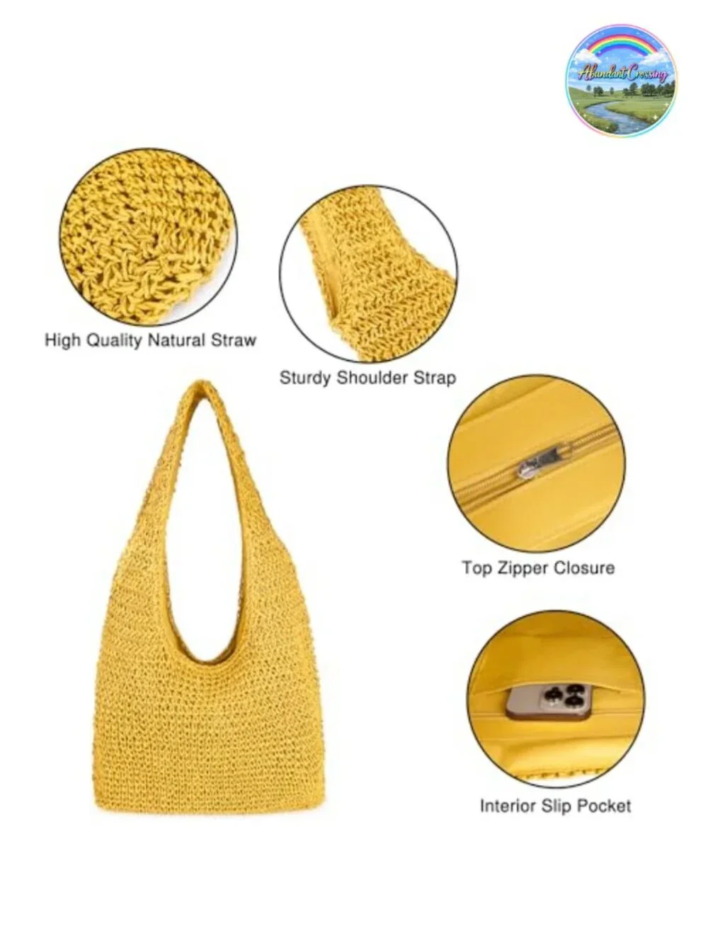 Handwoven Straw Tote Bag Large Summer Beach Shoulder Hobo Purse for Women